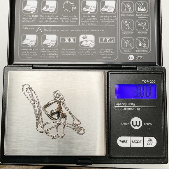 10K White Gold Heart Pendant Baguette & Round Accents 14K White Gold Chain 16” - Picture 13 of 16